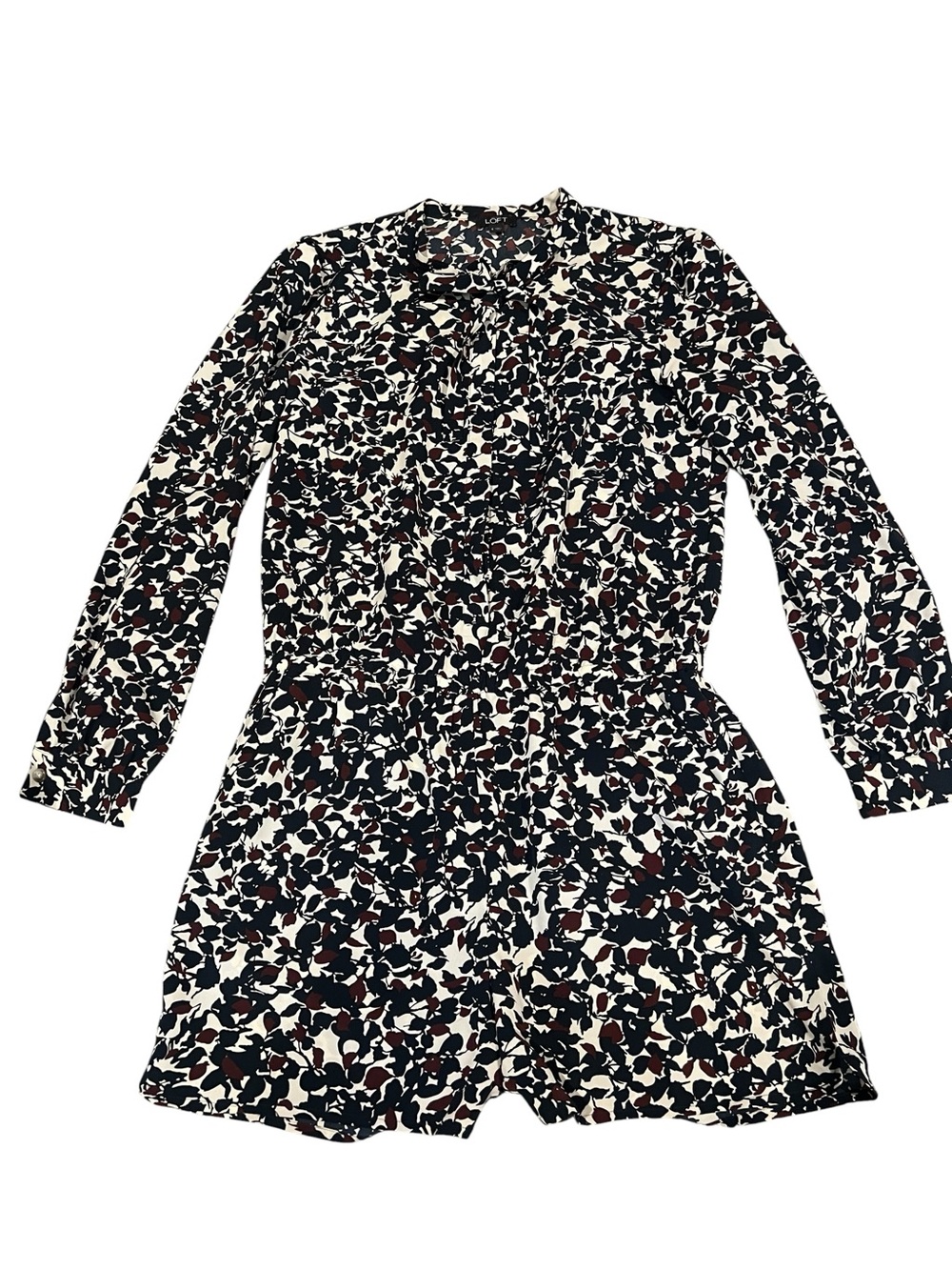 Long Sleeve Printed Romper in Navy, Cream & Burgundy
